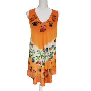 Sunflower - Free Size - Orange/White Tunic Top Cover Floral Jeweled